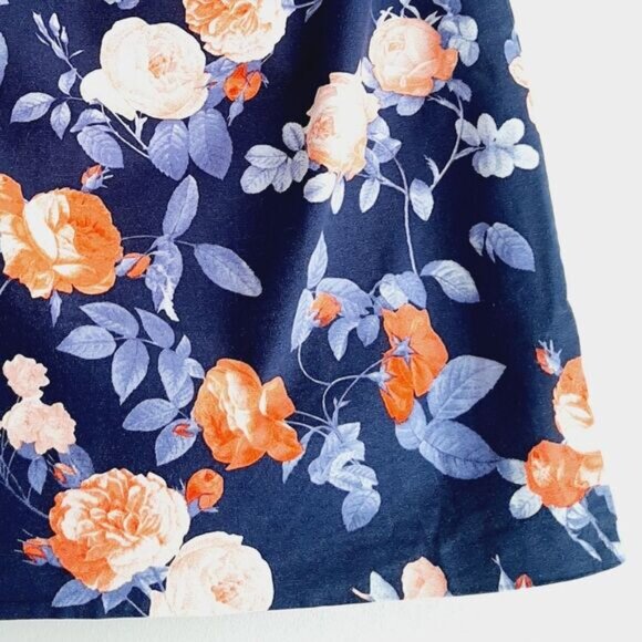 TALBOTS | Floral Cotton Blend Short Mini Skirt Navy Blue & Red Roses Sz 2 - Picture 10 of 12